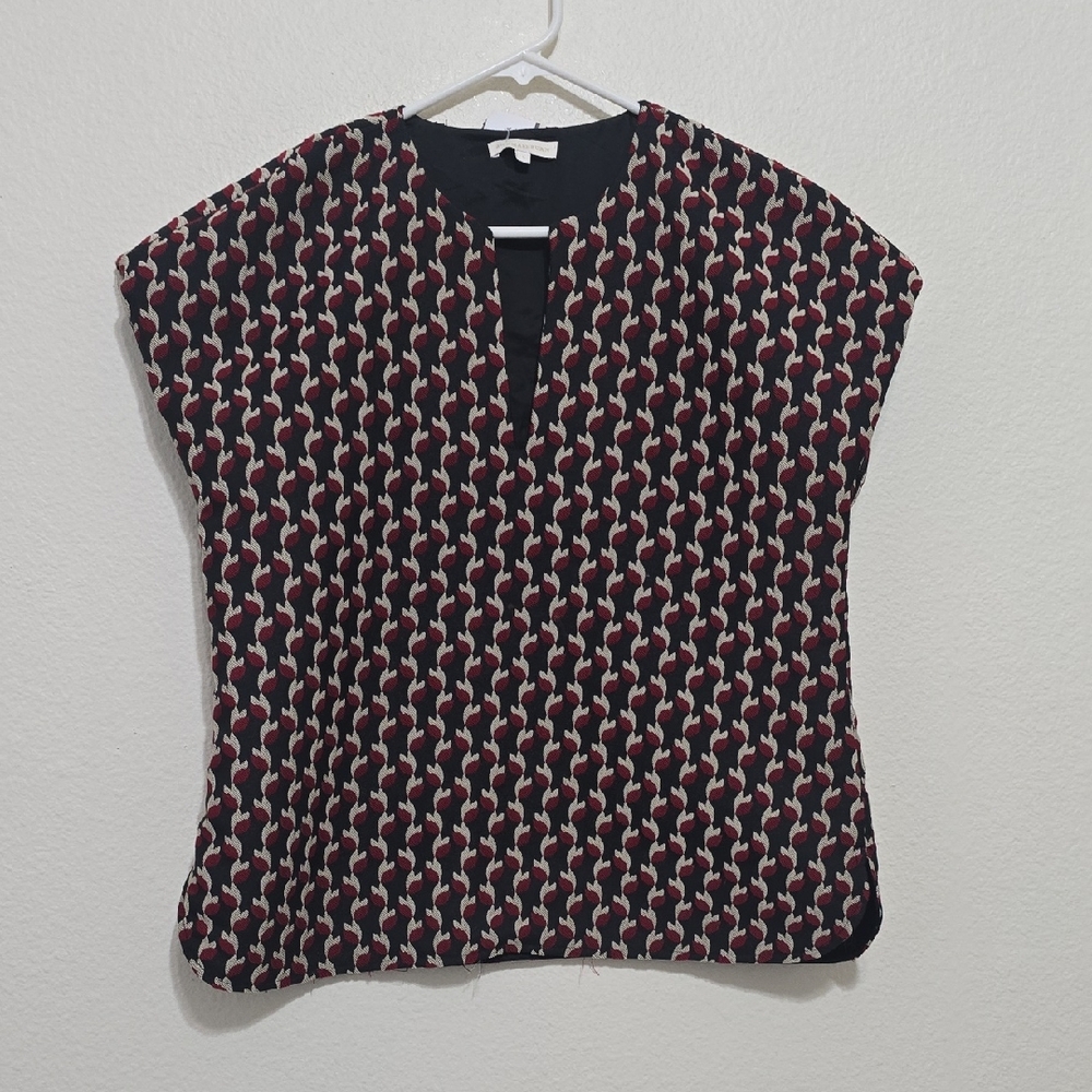 ANN‎ MASHBURN Black and Red Geometric, Textured Blouse S